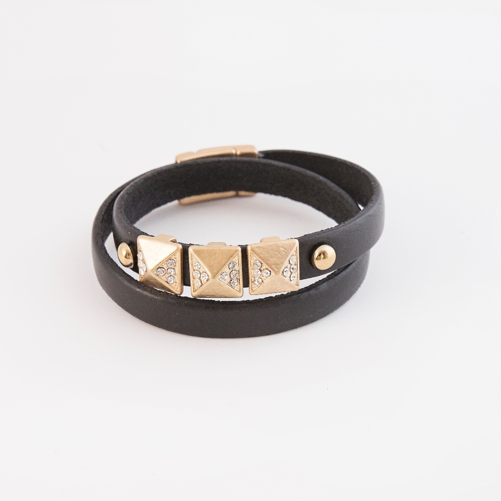 Women Brown Leather & Gold Magnetic Bracelet